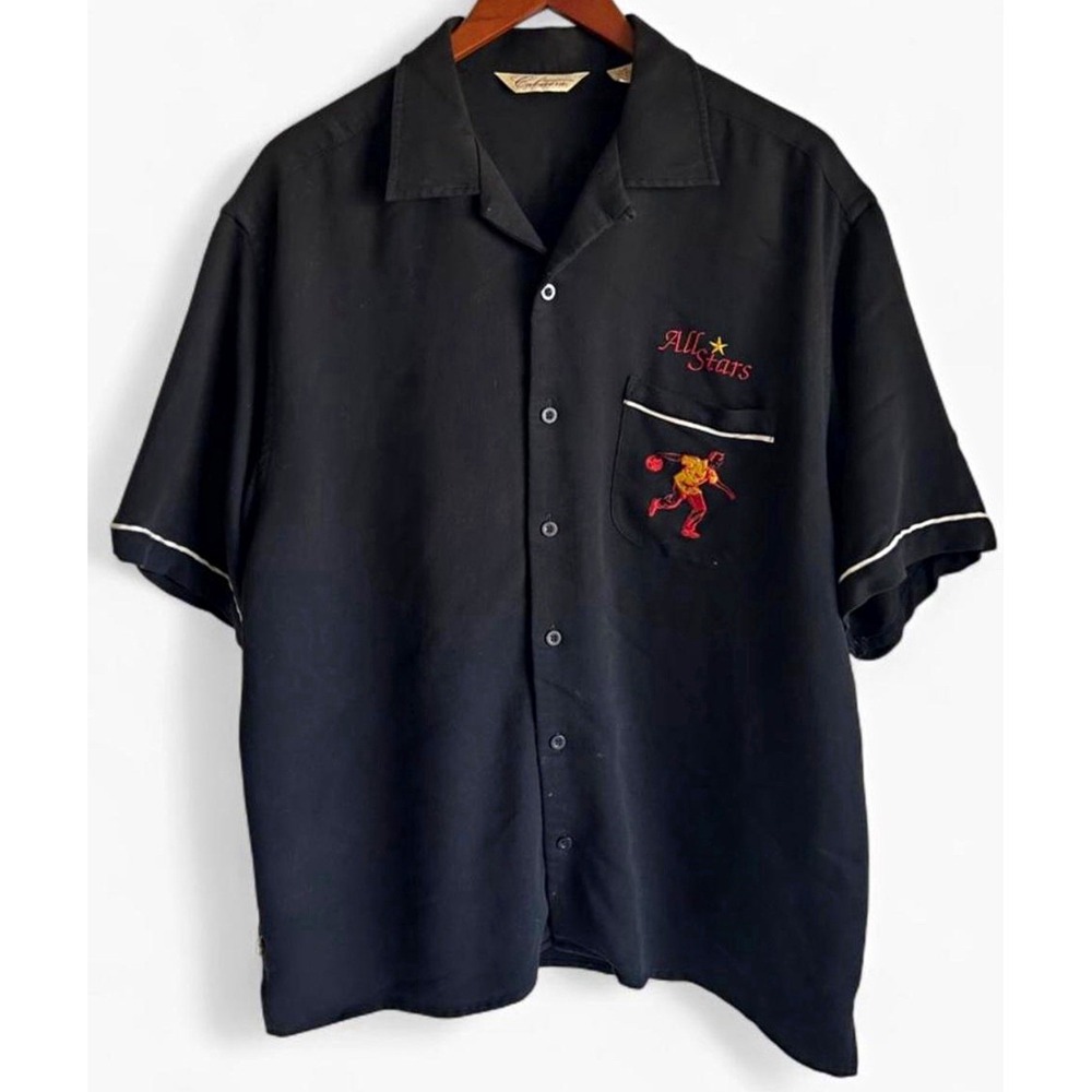 Vintage Cubavera Bowling Shirt Mens L All Stars Embroidered Rockabilly Rayon